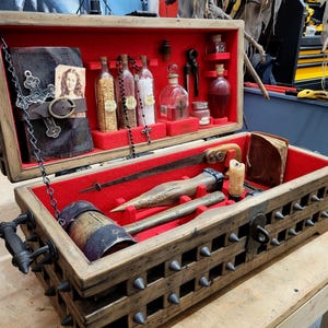 Vampire Hunter Killing Kit in Antique Wooden Chest – Gothic Prop with Stakes, Mallet, Crucifix & More | Handcrafted Collectible