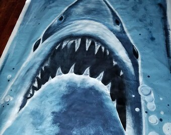 JAWS オリジナル手描きアクリルグラフィティスタイル壁画 - キャンバス