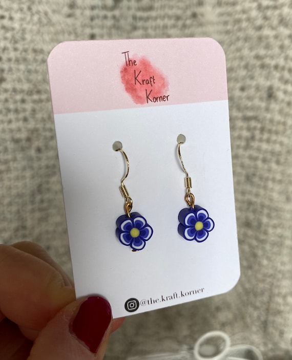 Handmade blue flower earrings with gold plated hooks