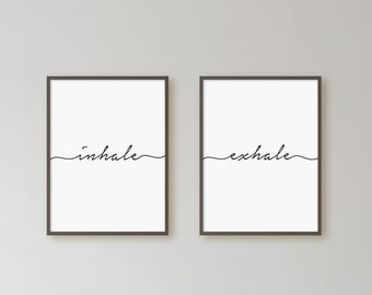 Inhale Exhale Print, Frame Art, Breathe, Yoga Gifts, Set of 2 Prints, Relaxation Print, Meditation Poster, Yoga Poster