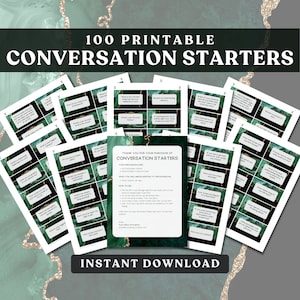 100 cartões de conversa para impressão para casais e amigos. Iniciadores de conversa para bate-papos épicos! Cartões de Comunicação Adulto. Jogos para quebrar o gelo.