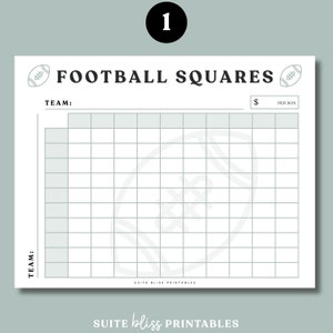 Football Squares Game Printable. Football Square Grid/ Super Bowl Squares. Football Fundraiser, Football Party Game or Football Theme Party image 3