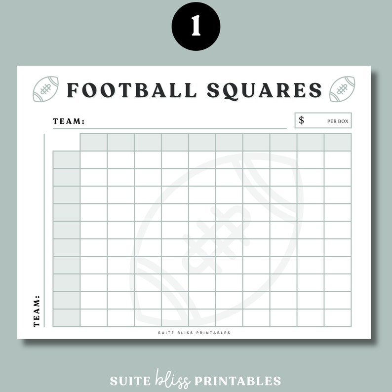 Football Squares Game Printable. Football Square Grid/ Super Bowl Squares. Football Fundraiser, Football Party Game or Football Theme Party image 3