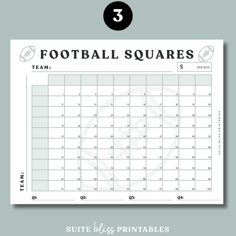 Football Squares Game Printable. Football Square Grid/ Super Bowl Squares. Football Fundraiser, Football Party Game or Football Theme Party image 5