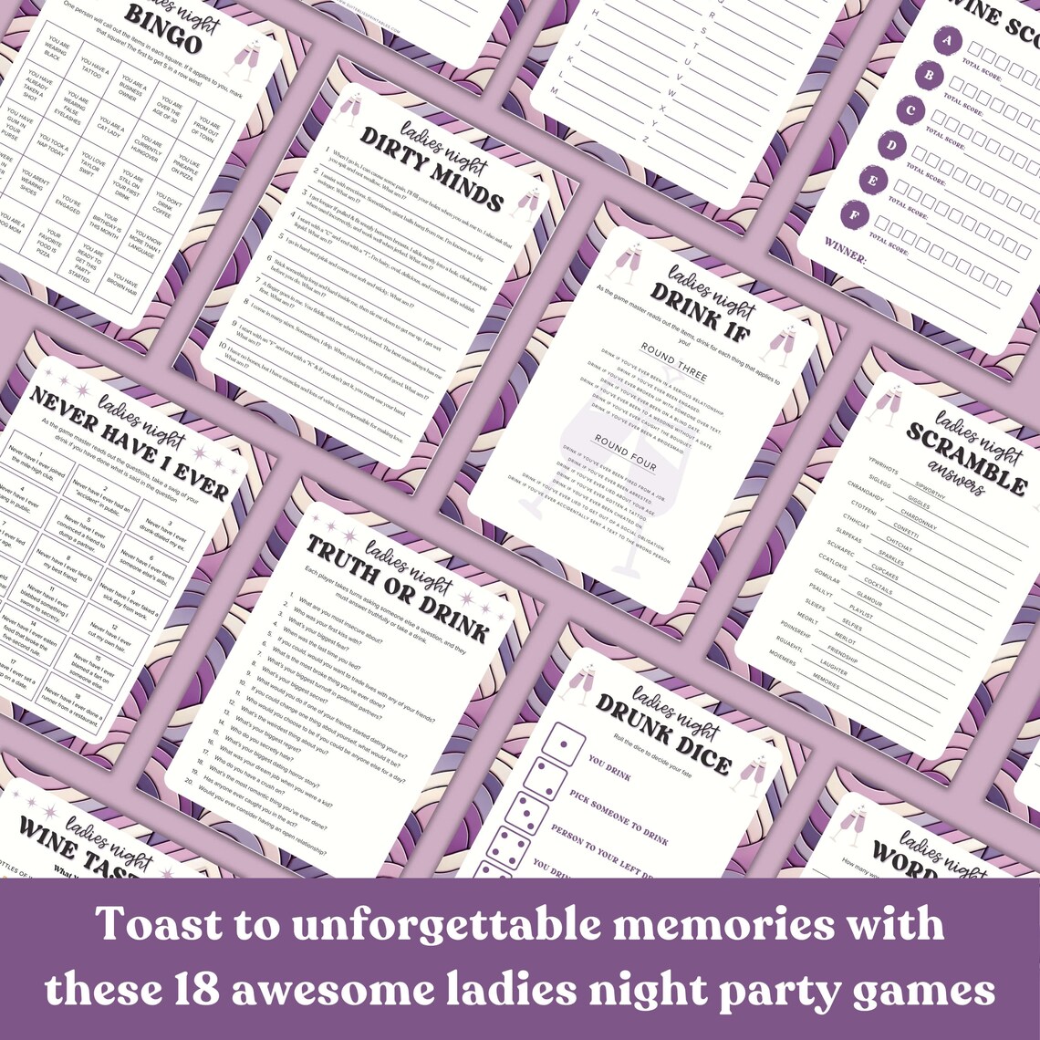 Printable Ladies Night Games 18 Game Bundles Ladies Night Party Games ...