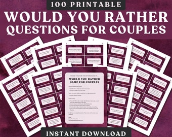 100 Would You Rather Questions for Couples. The Perfect Valentine Would You Rather Game! Printable Date Night Games. Valentines Games. Adult