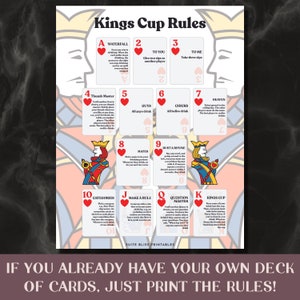 Kings Cup Rules & Playing Cards. Printable Drinking Games for Parties ...
