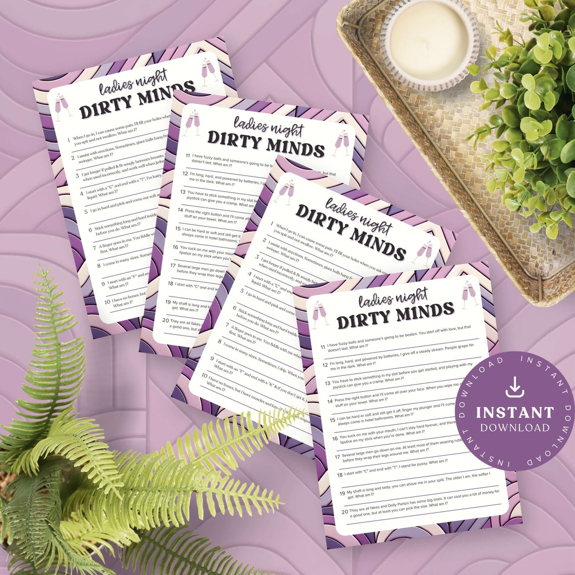 Dirty Minds Game Printable Dirty Minds Bachelorette Game Ladies Night ...