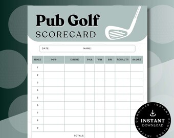 Pub Golf Scorecard | Editable Pub Golf Template | Bar Golf Scorecard | Awesome Pub Bar Golf Crawl | Drinking Games | Fun Bar Crawl Games