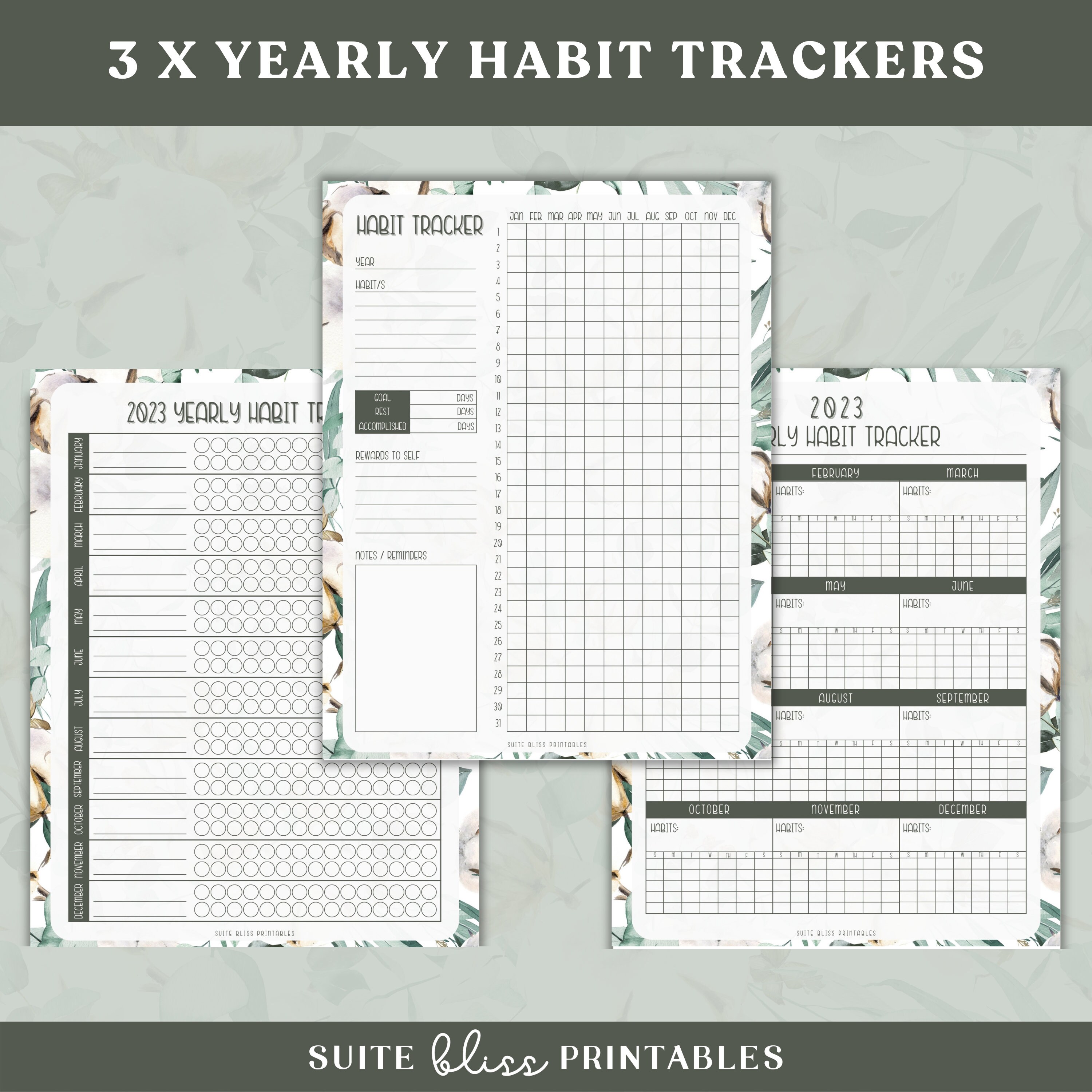 6 Habit Tracker Printables. Yearly Habit Tracker, Monthly Habit Tracker ...