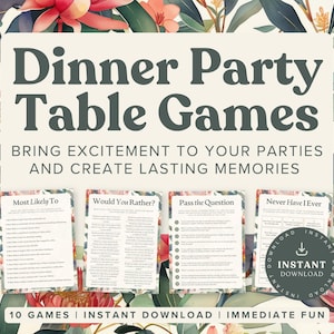 Printable Dinner Party Table Games | 10 Dinner Table Games | Fun Icebreaker Game | Work Party Games | Happy Hour Games | Office Party Games