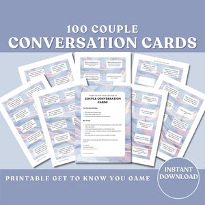 印刷可能なお互いを知るゲーム: カップル会話カード 100 枚。ディナー パーティーの会話のきっかけと話題