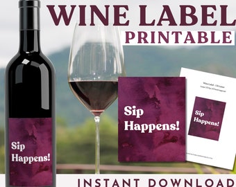 Funny Wine Label Printable: Sip Happens! (Digital Download)