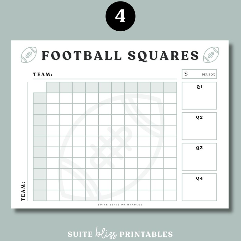 Football Squares Game Printable. Football Square Grid/ Super Bowl Squares. Football Fundraiser, Football Party Game or Football Theme Party image 6