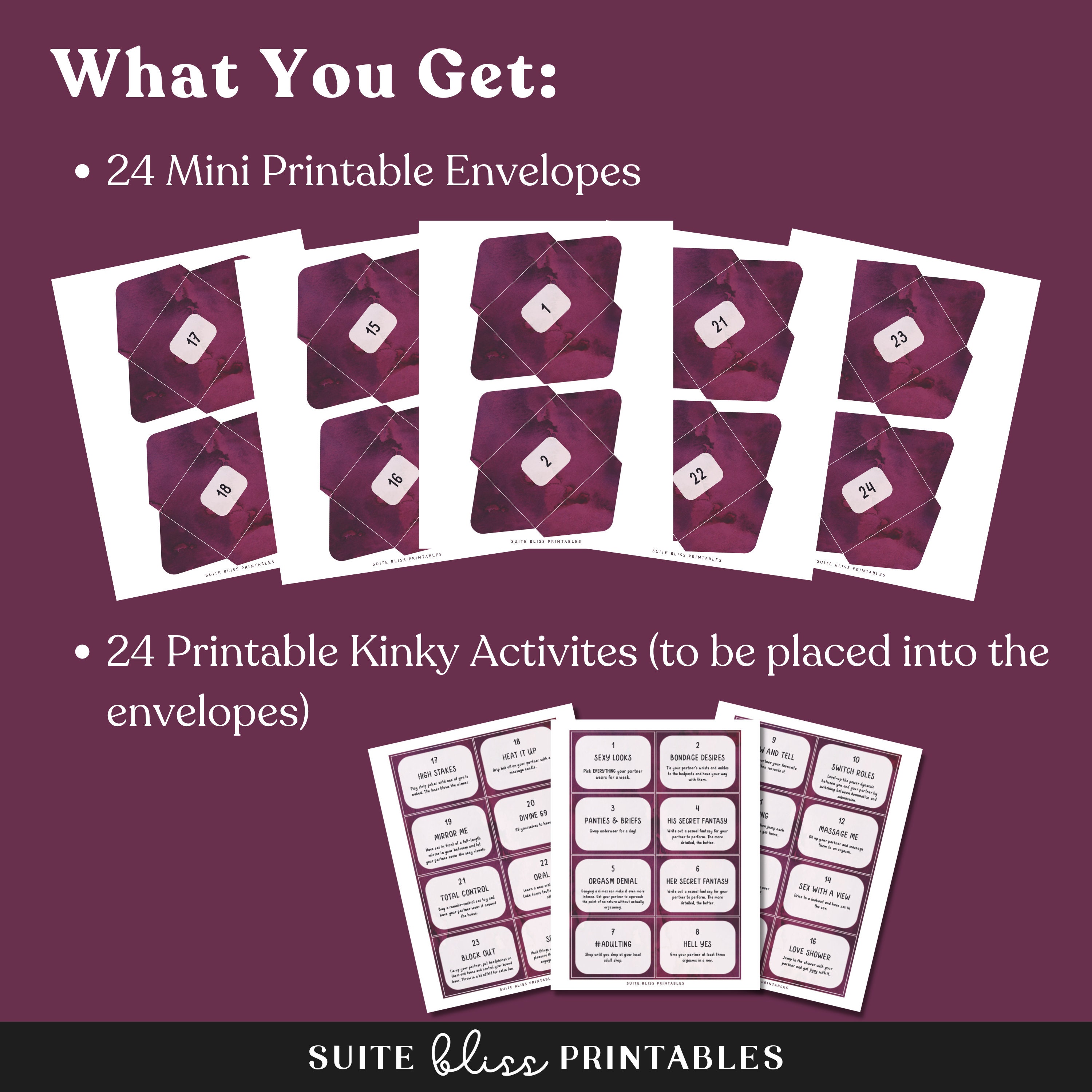 24 Printable Kinky Sex Coupons in Mini Envelopes. Use as Valentine