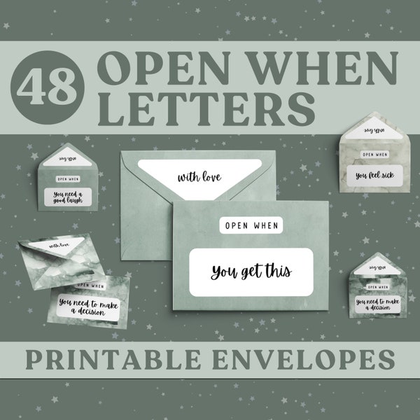 48 Printable Open When Letters for Boyfriend or Girlfriend. Open When Envelopes are a Perfect Long Distance Relationship Gift for Boyfriend