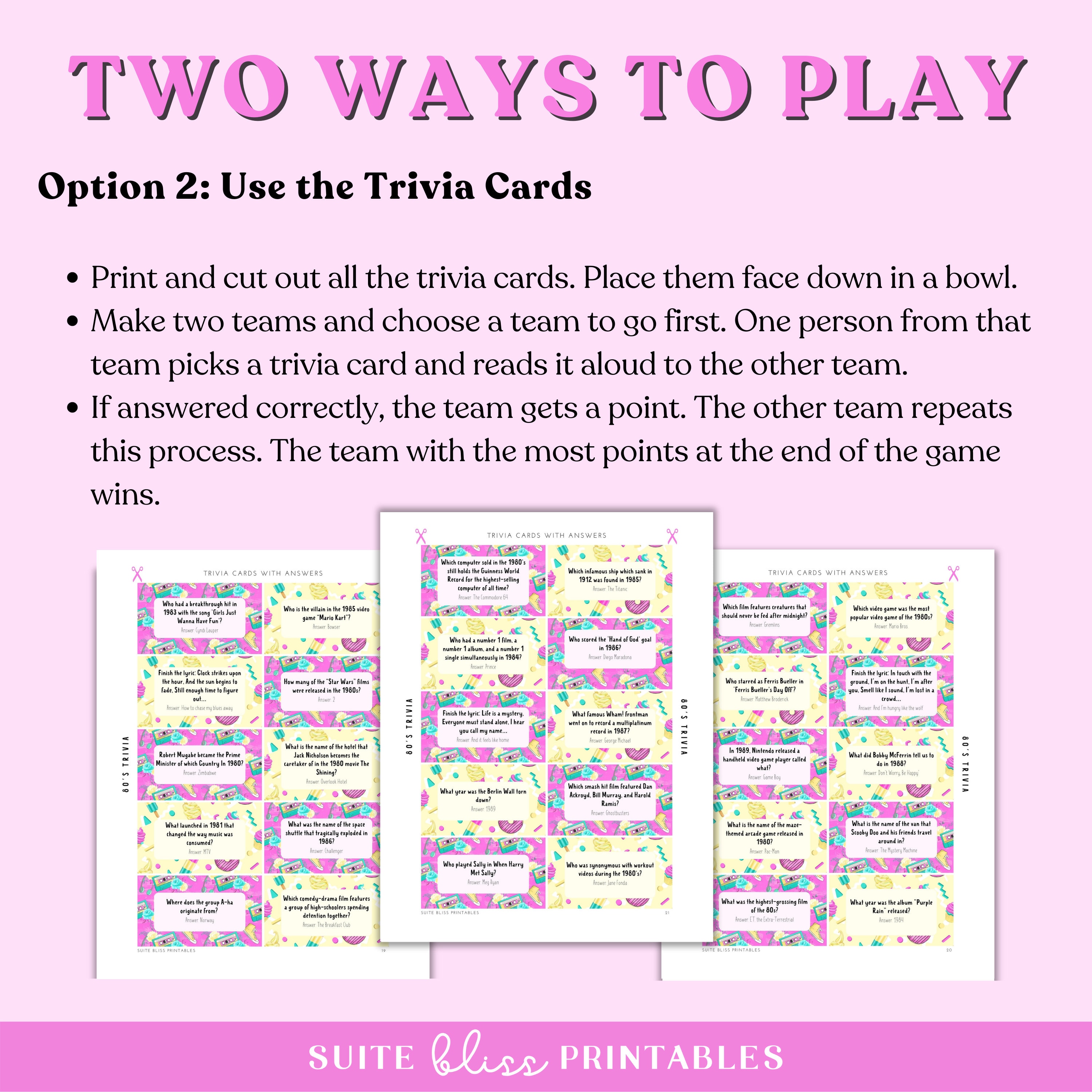 Printable 80s Trivia Game. 100 Trivia Questions for an 80s Trivia Night ...