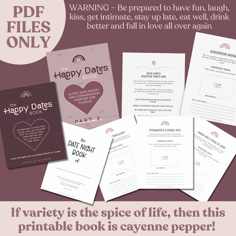 Printable Date Night Ideas Book BUNDLE. A Date Night Box &amp; Date Night ...
