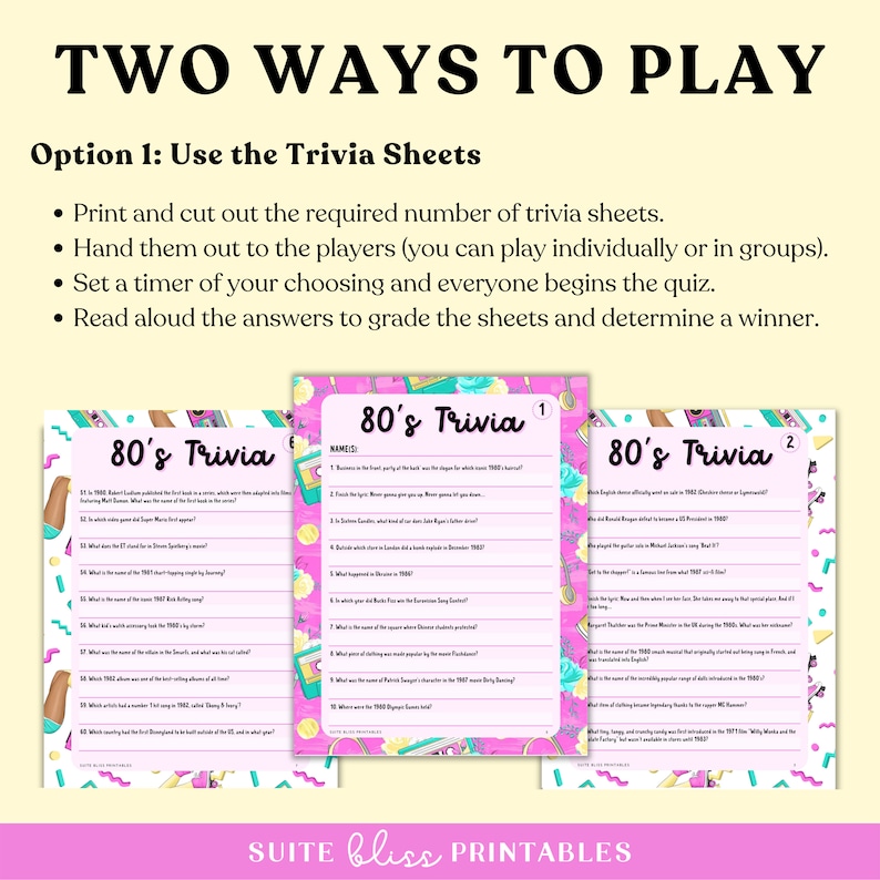 Printable 80s Trivia Game. 100 Trivia Questions for an 80s Trivia Night ...