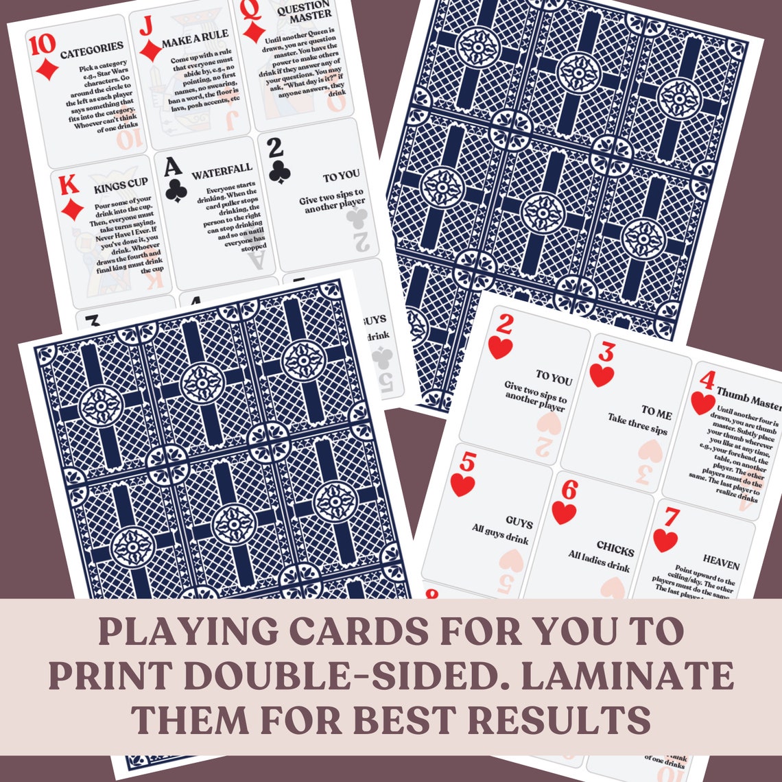 Kings Cup Rules & Playing Cards. Printable Drinking Games for Etsy Australia