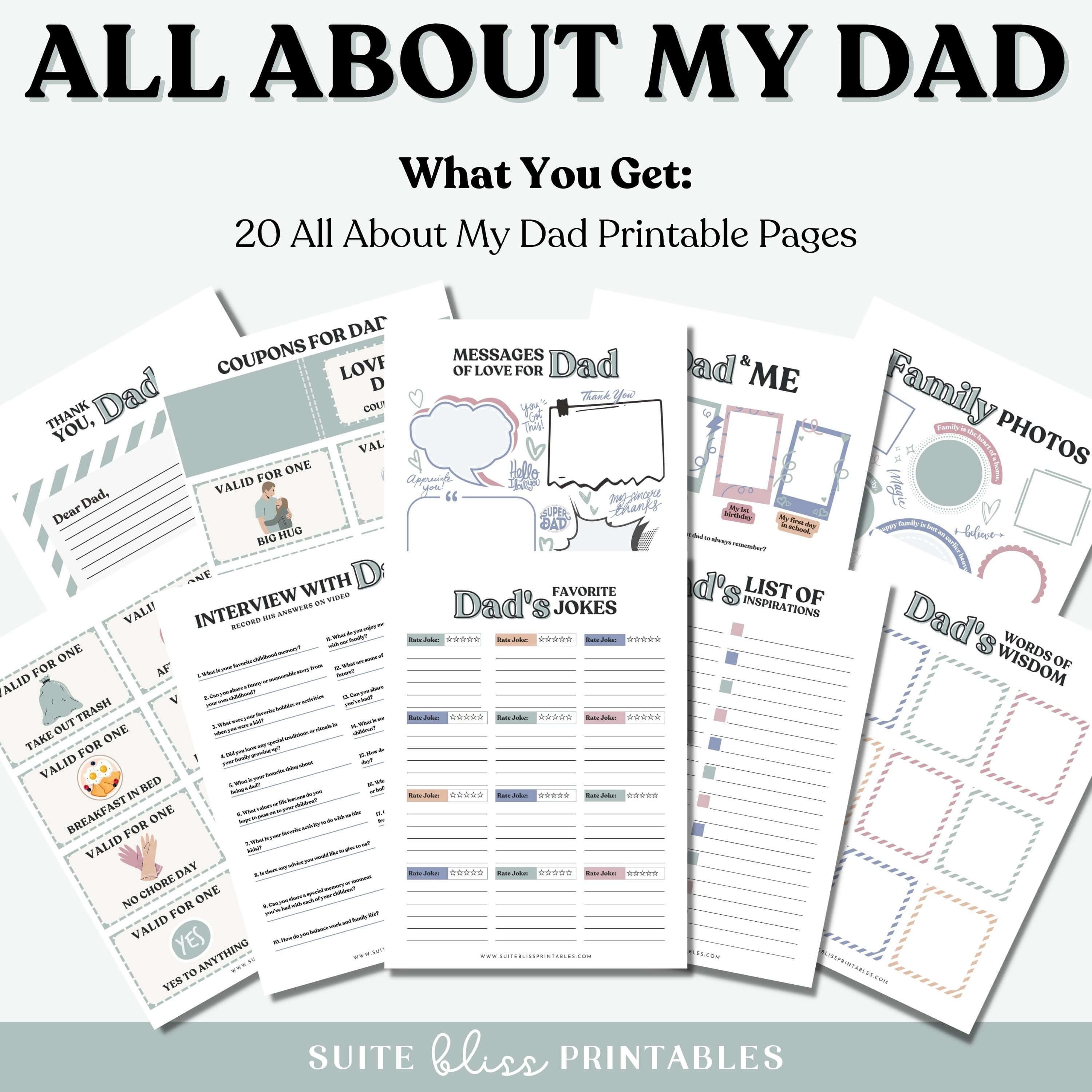 All About My Dad Printable Cute Fathers Day Gift. All About Etsy