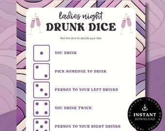 Ladies Night Drunk Dice Game | Printable Ladies Night Game | Ladies Night Party | Fun Drinking Game | Drinking Dice Game | Party Dice Game