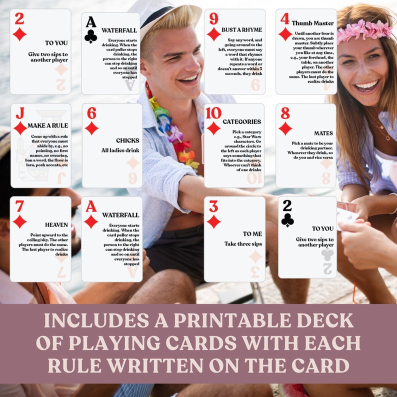 Kings Cup Rules & Playing Cards. Printable Drinking Games for Parties