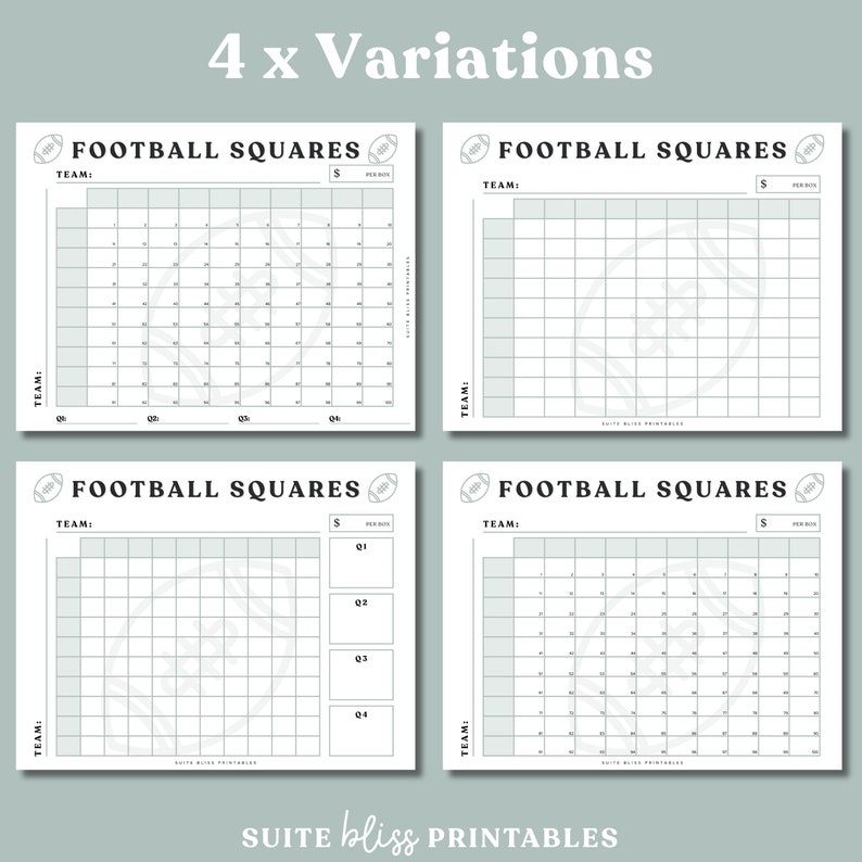 Football Squares Game Printable. Football Square Grid/ Super Bowl Squares. Football Fundraiser, Football Party Game or Football Theme Party image 2