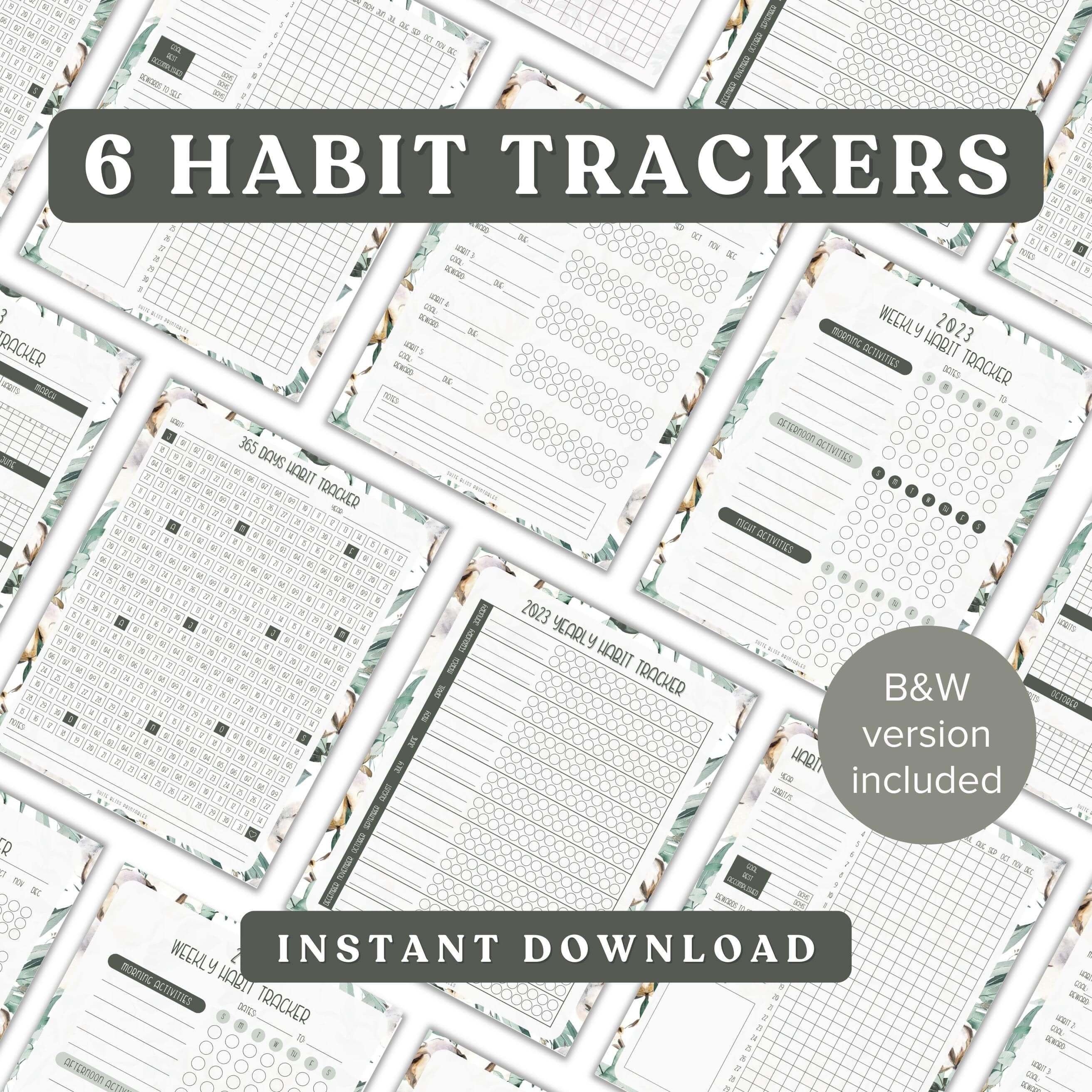 6 Habit Tracker Printables. Yearly Habit Tracker, Monthly Habit Tracker ...