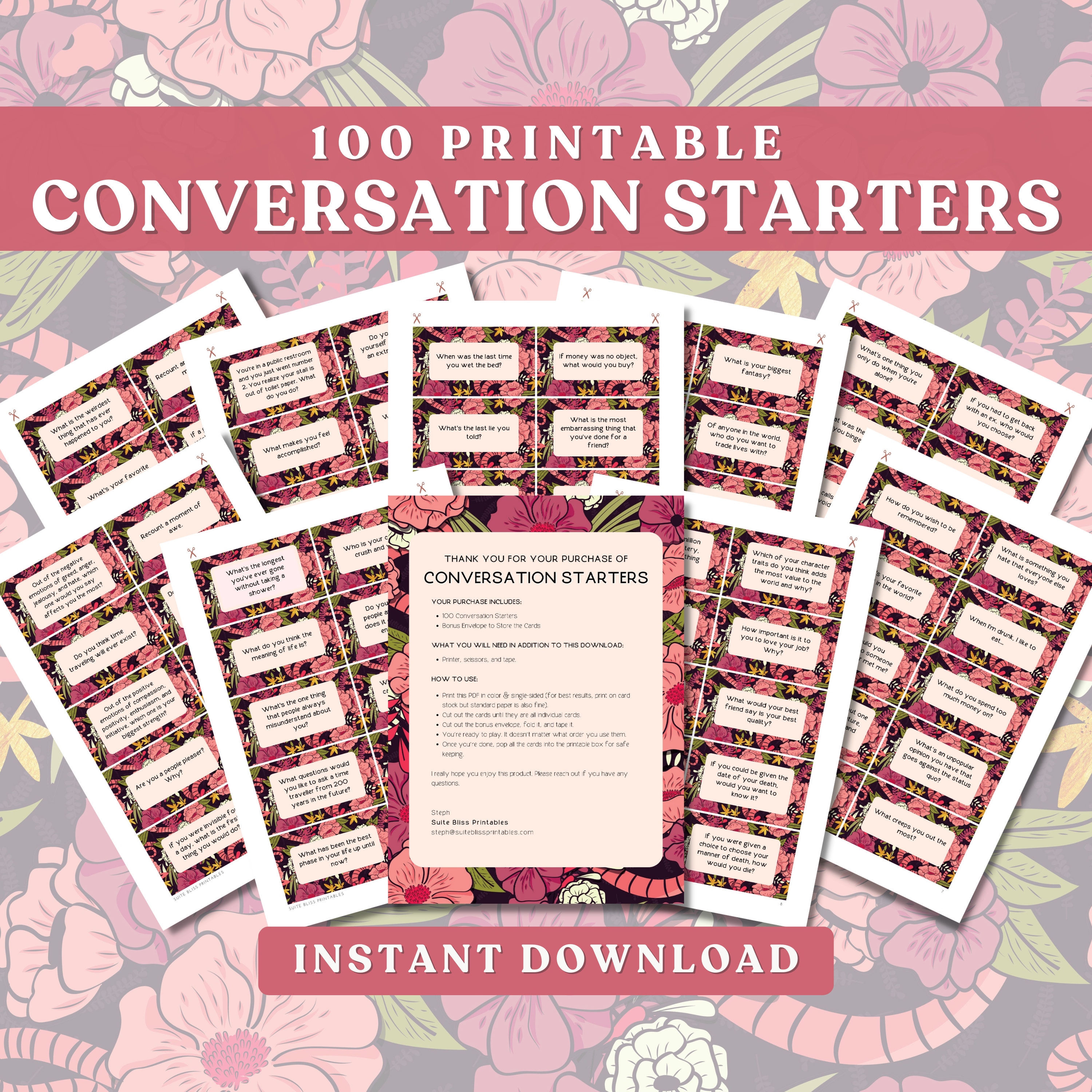 100 Printable Conversation Cards for Couples &amp; Friends. Conversation ...