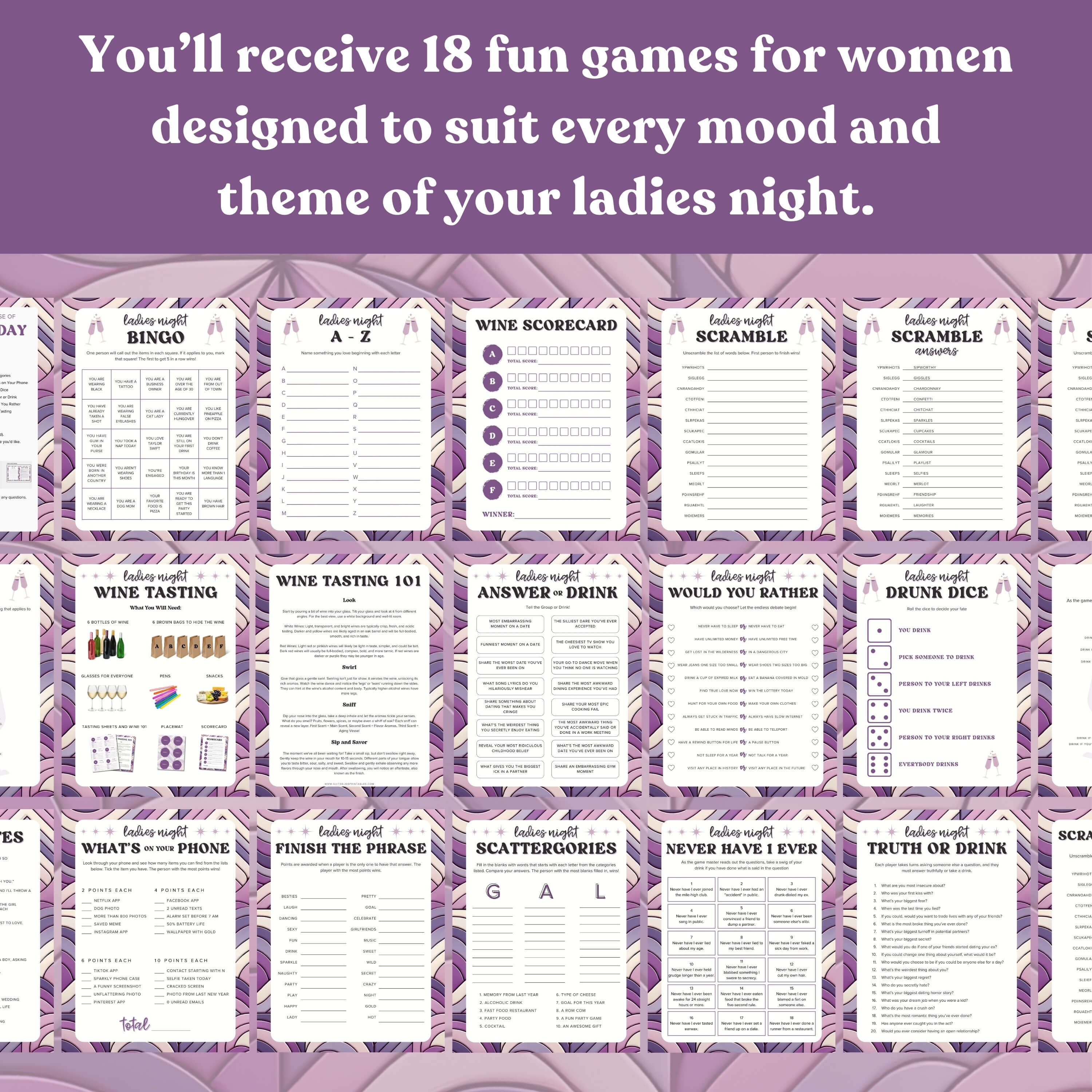 Printable Ladies Night Games 18 Game Bundles Ladies Night Party Games ...