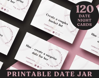 Printable Date Night Jar. 120 Date Night Cards/Date Night Ideas. Date Night Box For Couple. A Cute 6 Month Anniversary Gift for Boyfriend.