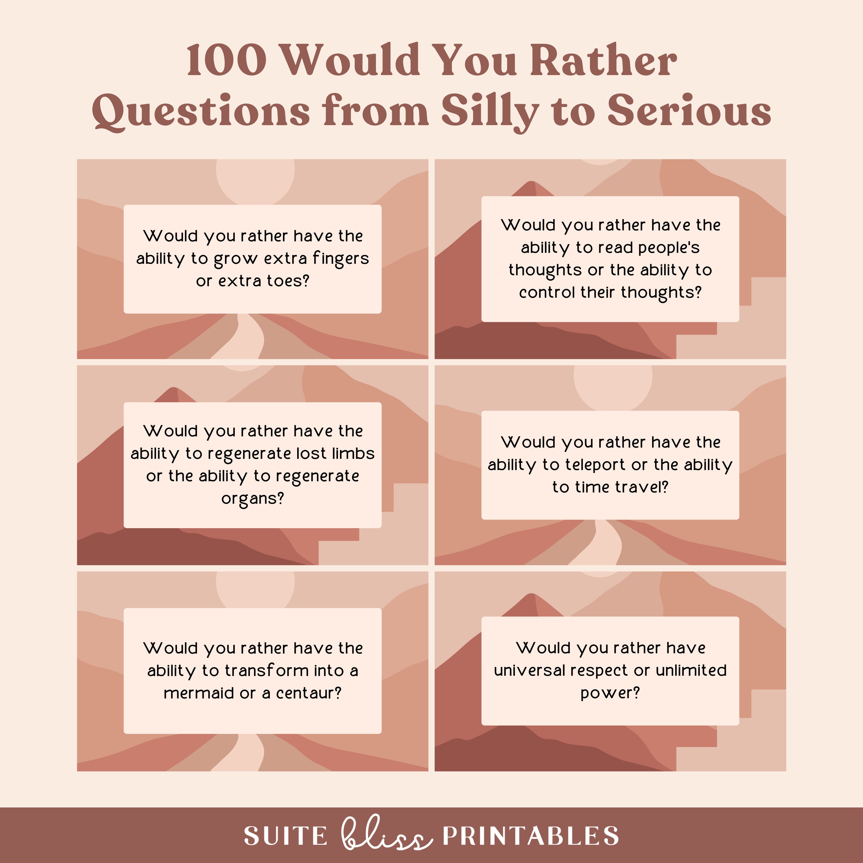 Printable Would You Rather Game. 100 Funny Would You Rather - Etsy ...