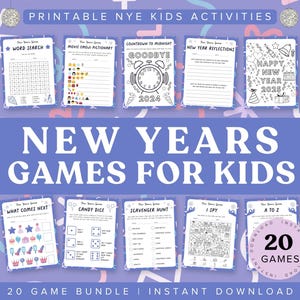 New Years Games Printable for Kids: 20 NYE Activities (PDF)