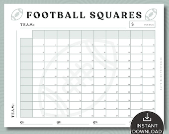 Football Squares Game Printable. Football Square Grid/ Super Bowl Squares. Football Fundraiser, Football Party Game or Football Theme Party!