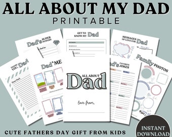 All About My Dad Printable, Cute Fathers Day Gift. All About Dad Gift from Kids. 20 Pages Including Dad Questionnaire and Father’s Day Card.