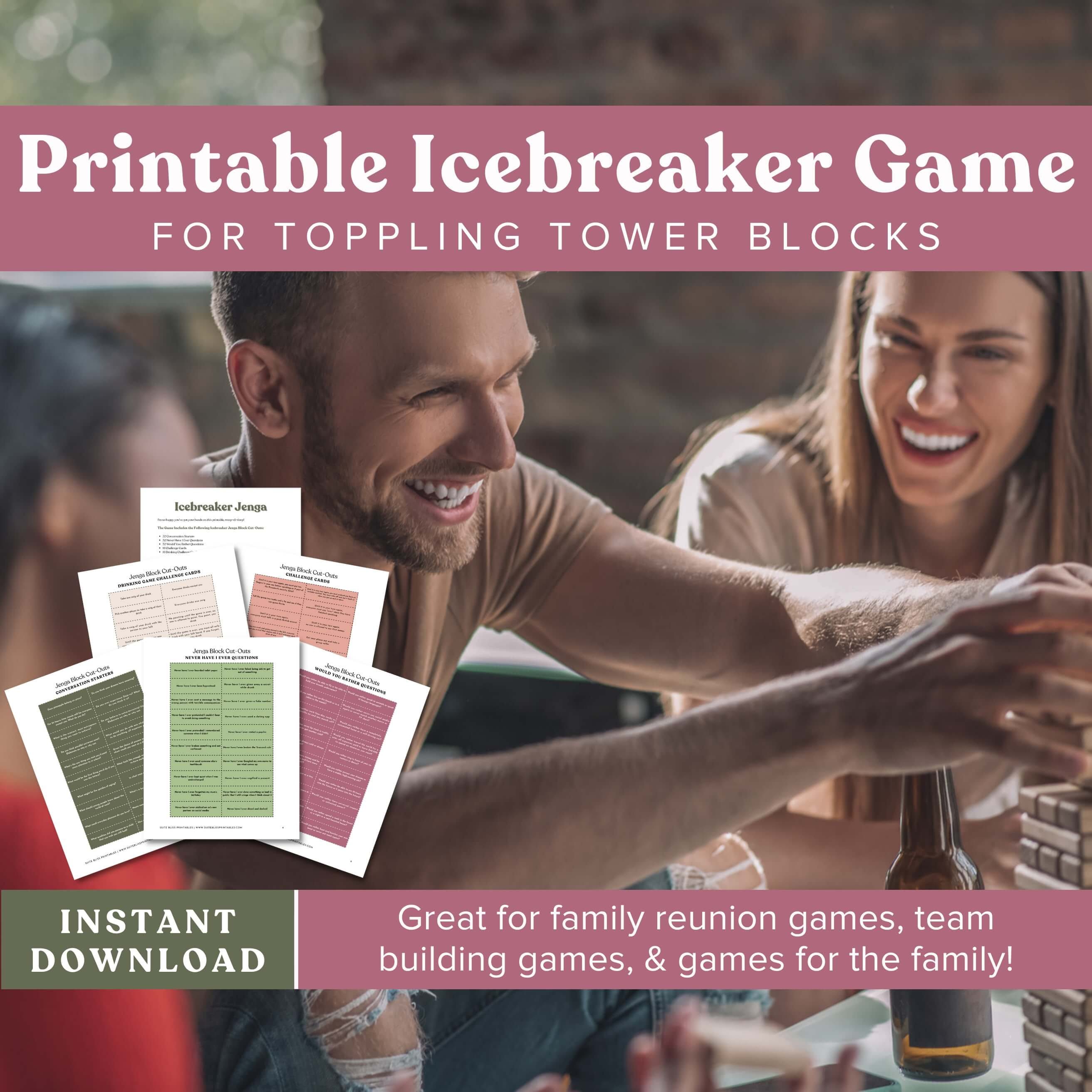 Printable Icebreaker Game. Tumbling Tower Game for Family Game Etsy