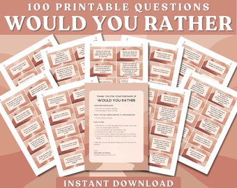 Printable Would You Rather Game. 100 Funny Would You Rather Questions - Great for Ladies Night Games, Date Night Games and Ice Breaker Games