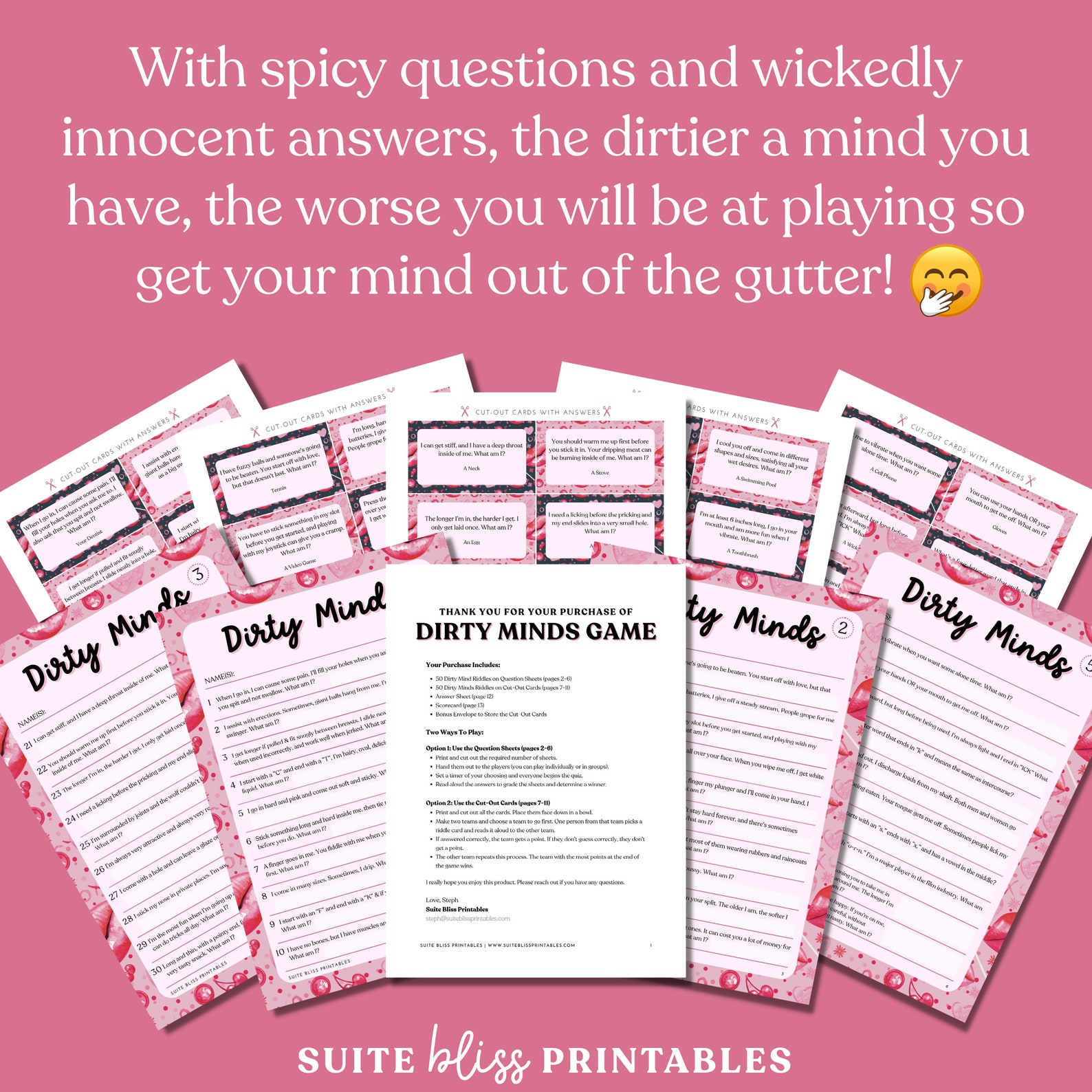 Dirty Minds Game. 50 Printable Dirty Minds Riddles for Epic Hen Party ...