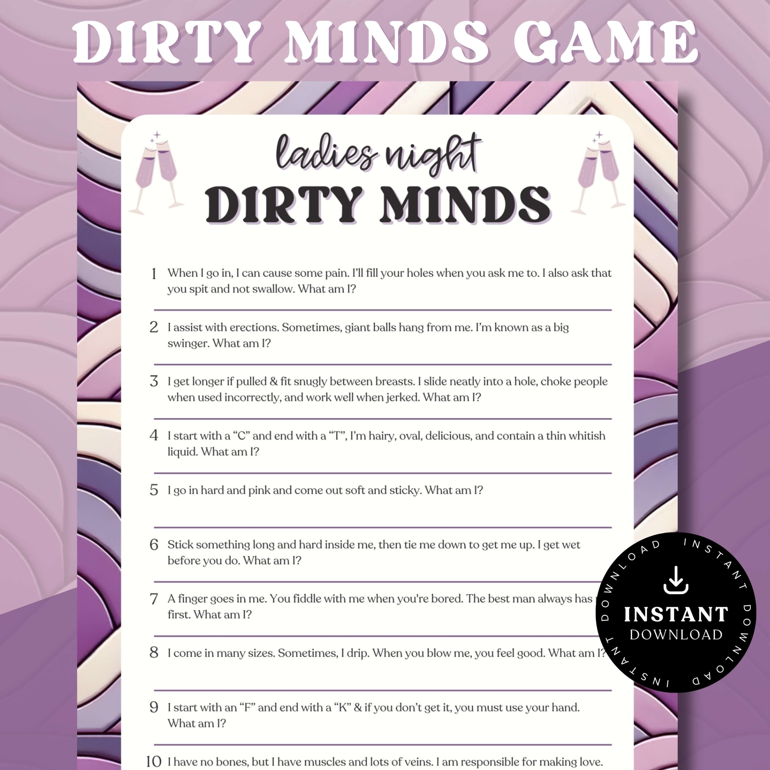 Dirty Minds Game Printable Dirty Minds Bachelorette Game Ladies Night ...