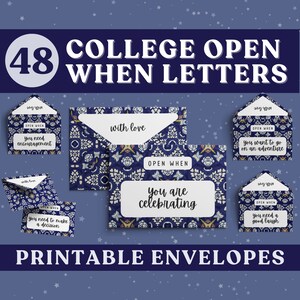 48 Open When Letters College-editie. Maak een geweldig schoolzorgpakket voor uw kind. Afdrukbaar bij enveloppen en open bij kaarten