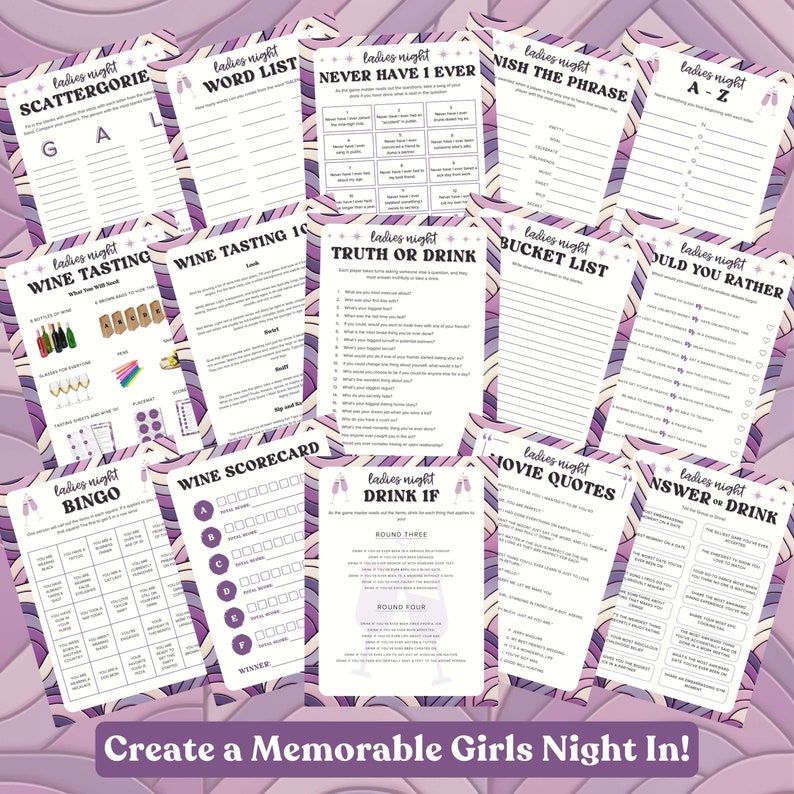 Printable Ladies Night Games 18 Game Bundles Ladies Night Party Games ...