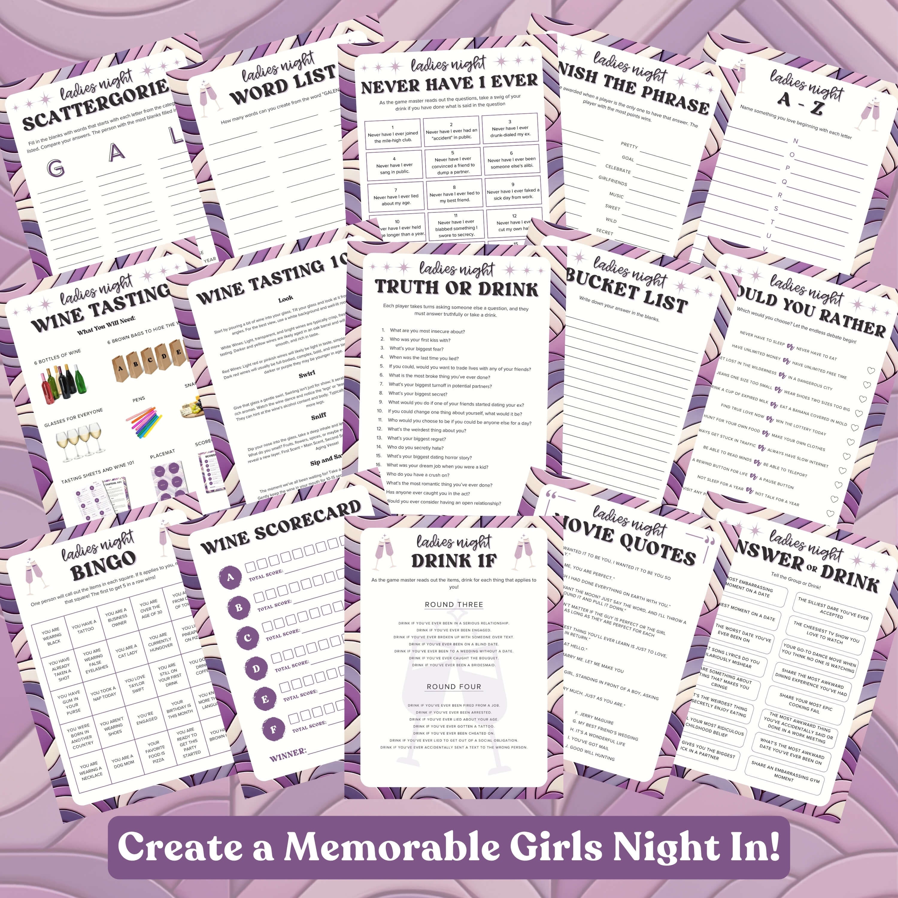 Printable Ladies Night Games 18 Game Bundles Ladies Night Party Games ...