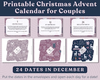 Printable Advent Calendar for Adults. Christmas Advent Calendar With 24 Dates. Romantic Advent Calendar. Couples Adult Advent Calendar 2022