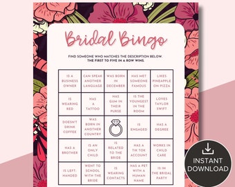 Bridal Bingo Game | Printable Bachelorette Party Games & Bridal Shower Games | Fun Bridal Shower Activity | Instant Download