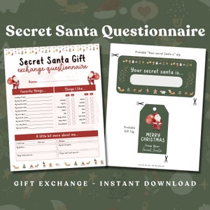 Secret Santa Questionnaire Printable. Christmas Gift Exchange Games for the Office, Family, or Friends. Secret Santa Gift, Secret Santa Form