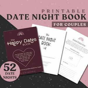 Afdrukbaar date night-ideeënboek (52 data) Een date night-pot en date night-dagboek in boekformaat. Geweldig 1-jarig jubileumcadeau voor vriend