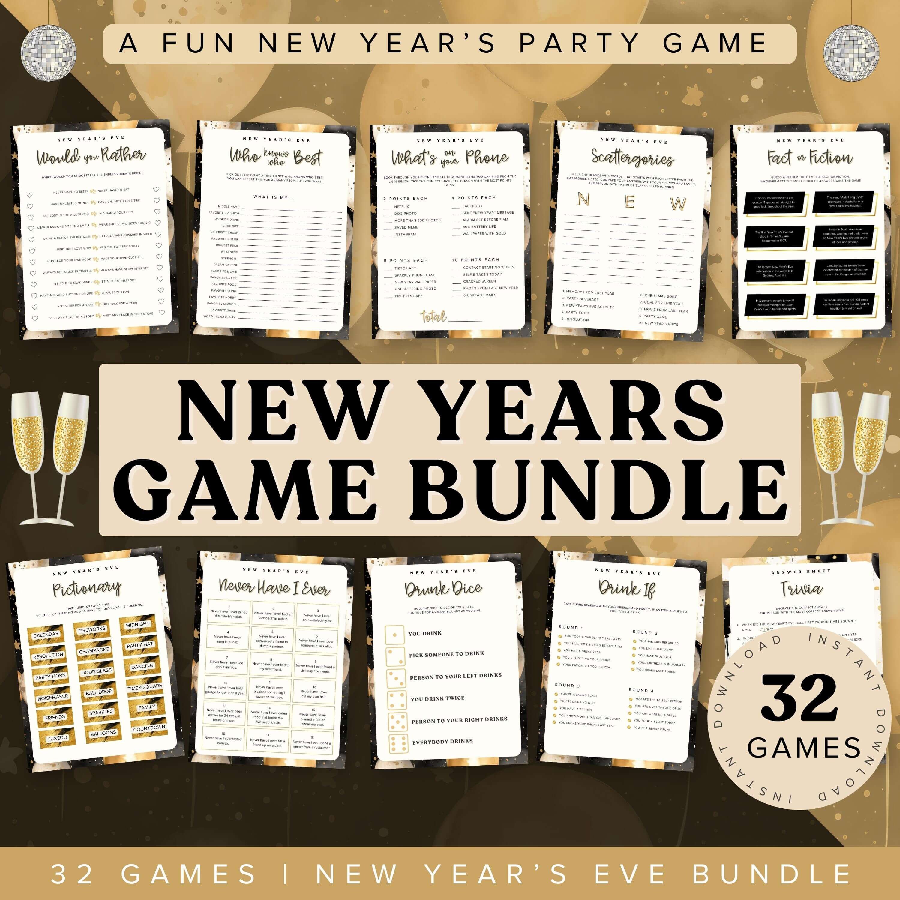New Years Games Printable for Adults | New Years Eve Game Night | New Years Eve Games Bundle | New Years Party Games | NYE Games 2025