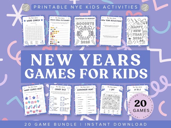 New Years Games Printable for Kids: 20 NYE Activities 2025/2026 (PDF)