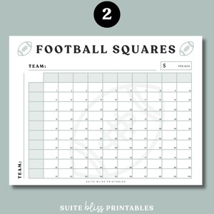 Football Squares Game Printable. Football Square Grid/ Super Bowl Squares. Football Fundraiser, Football Party Game or Football Theme Party image 4